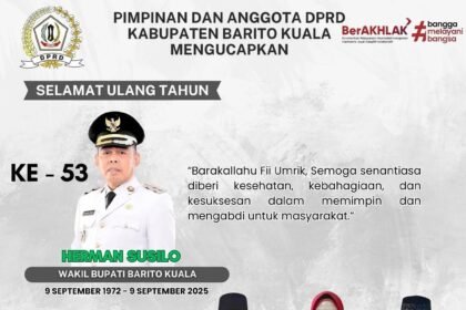 Pimpinan dan Anggota DPRD Kabupaten Barito Kuala Mengucapkan Selamat Ulang Tahun Ke 53 Bapak Herman Susilo Wakil Bupati Barito KualaJPG