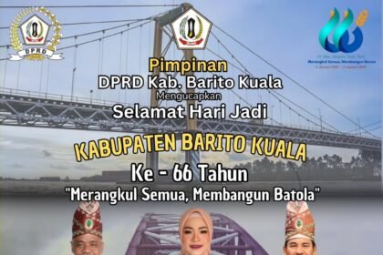 Pimpinan DPRD Mengucapkan Selamat Hari Jadi Kabupaten Barito Kuala Yang ke 66 Tahun 04Januari 1960 04 Januari 2026 Merangkul Semua Membangun Batola